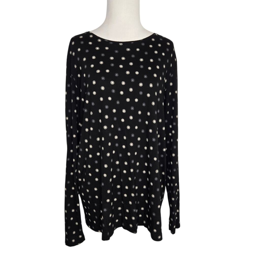 Gudrun Sjoden Womens Large Black Polka Dot Sun Print Tunic Top Boho Lagenlook